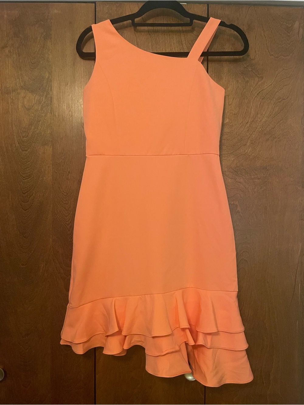 Rare Editions Coral One-Shoulder Ruffle Hem Dress